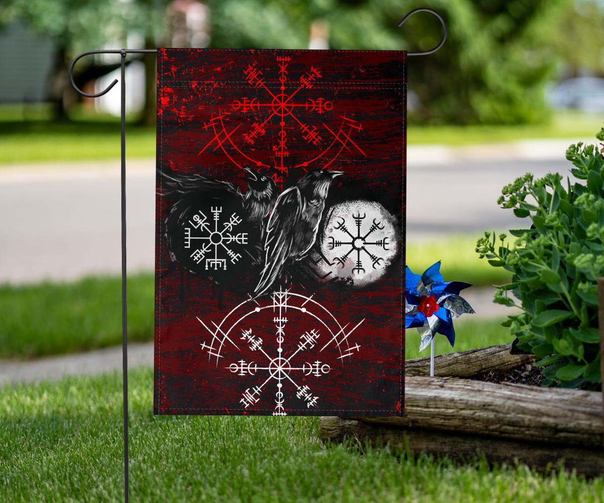 Viking Garden Flag Raven of Odin and Symbol Viking on Blood Background