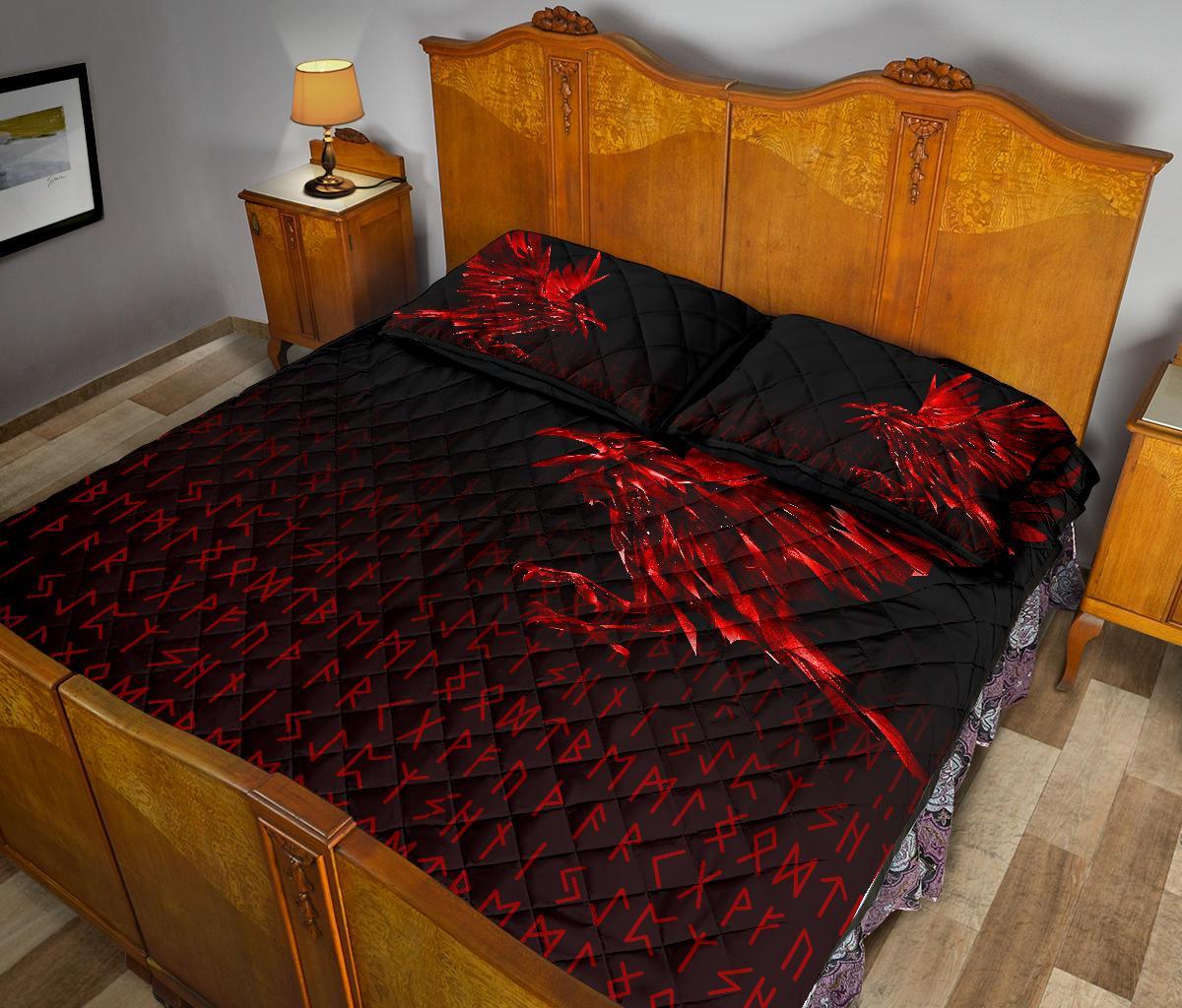 Viking Quilt Bedding Set The Raven Of Odin Rune Red