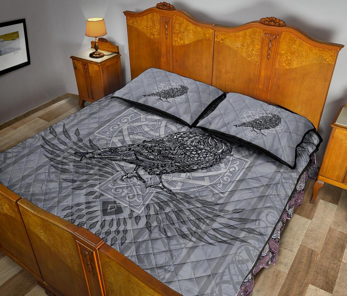 Viking Quilt Bedding Set Odin's Celtic Raven Scandinavian Tattoo