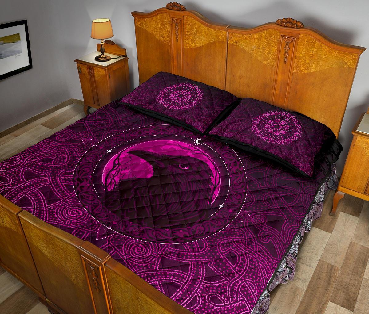 Viking Quilt Bedding Set Ethnic Odin Raven Pink