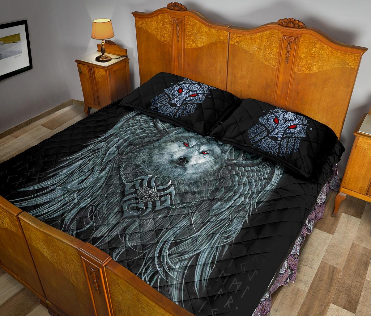 Viking Quilt Bedding Set Spiral Wolf Spirit