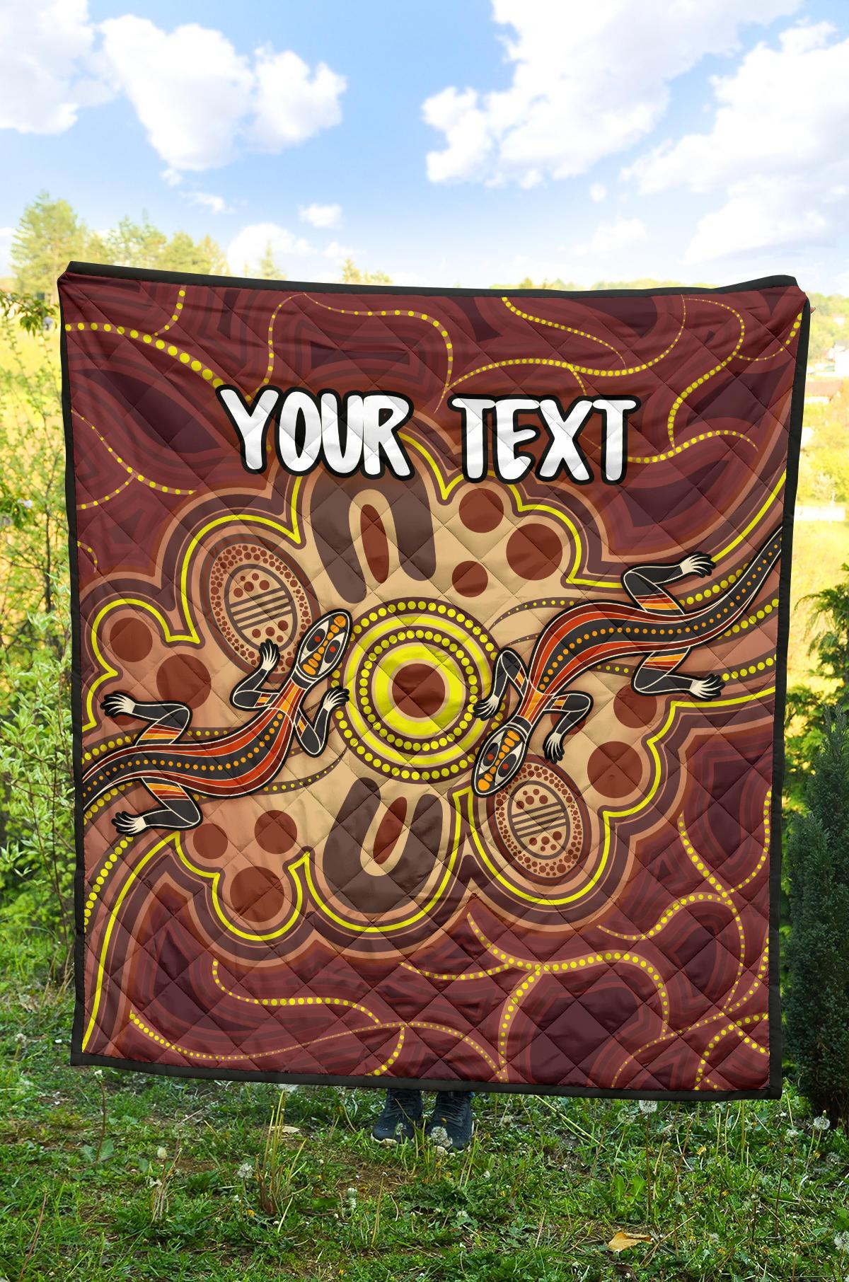 (Custom) Aboriginal Premium Quilt - Indigenous Lizard Dot Painting Art