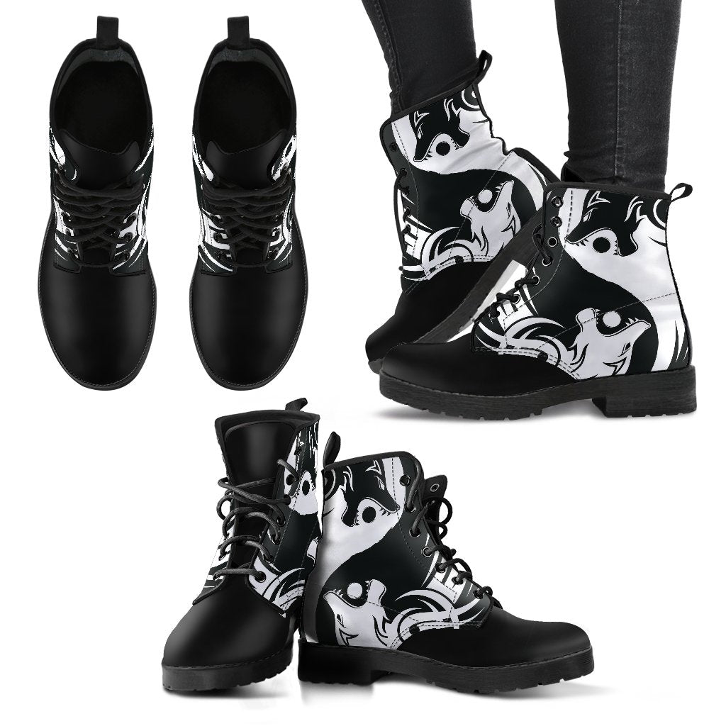 Viking Leather Boots Bomber Ying Yang Wolf