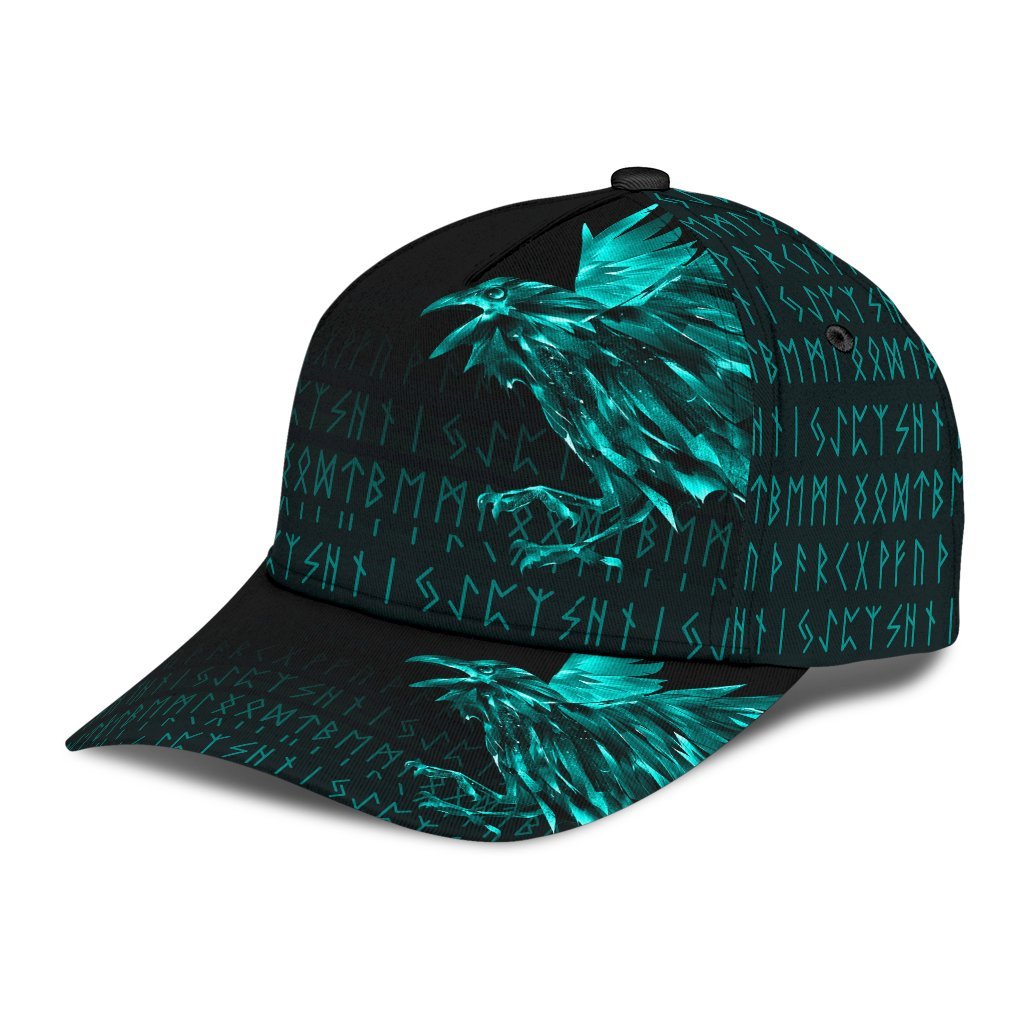 Viking Classic Cap The Raven Of Odin Rune Cyan