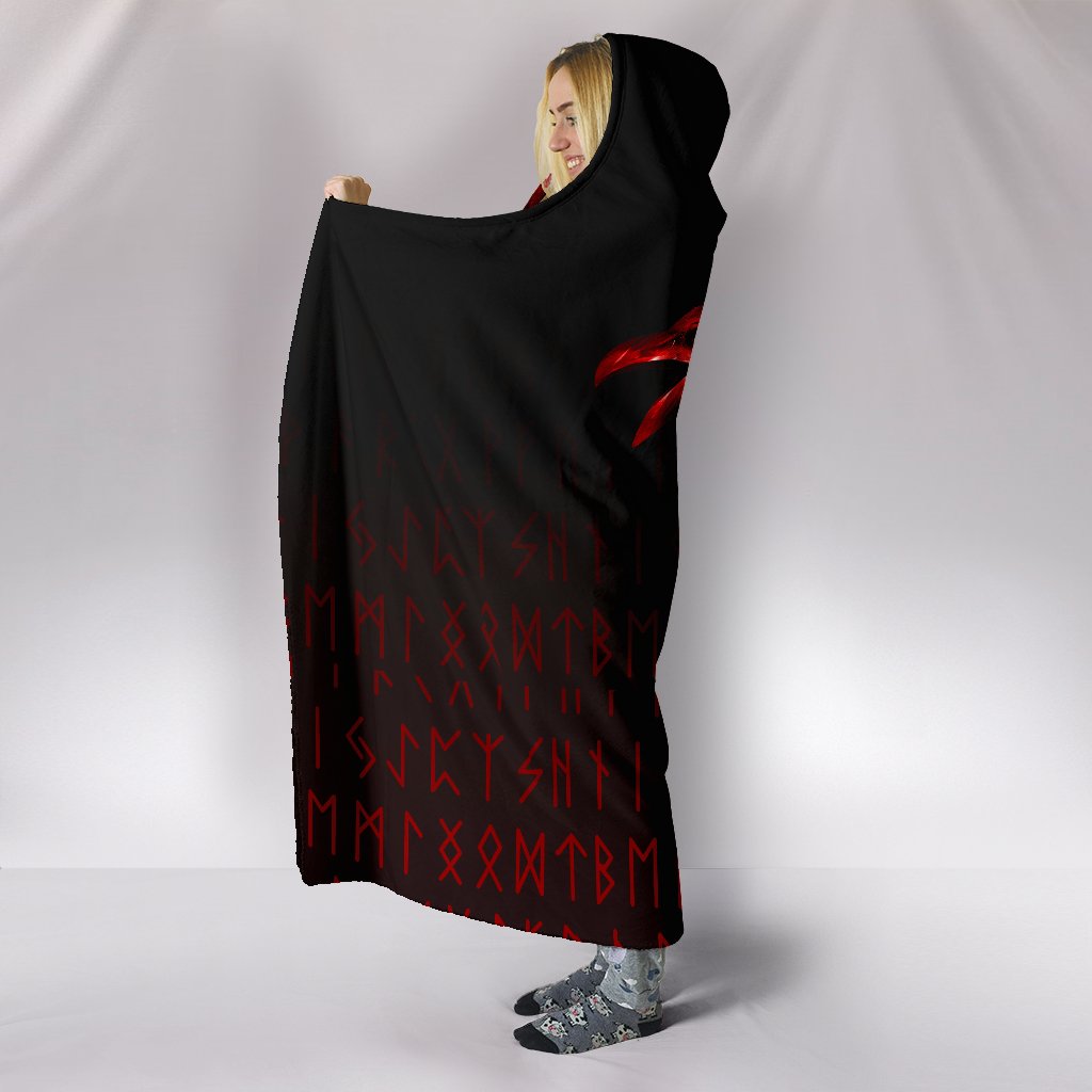 Viking Hooded Blanket The Raven Of Odin Rune Red