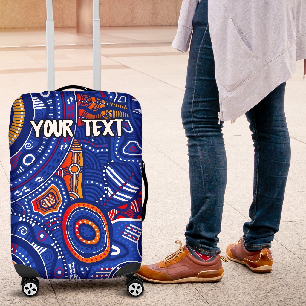(Custom Text) Aboriginal Luggage Cover - Indigenous Footprint Patterns Blue Color