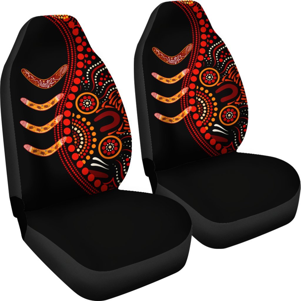 Aboriginal Car Seat Cover - Aboriginal Boomerangs With Dot Painting Pattern
