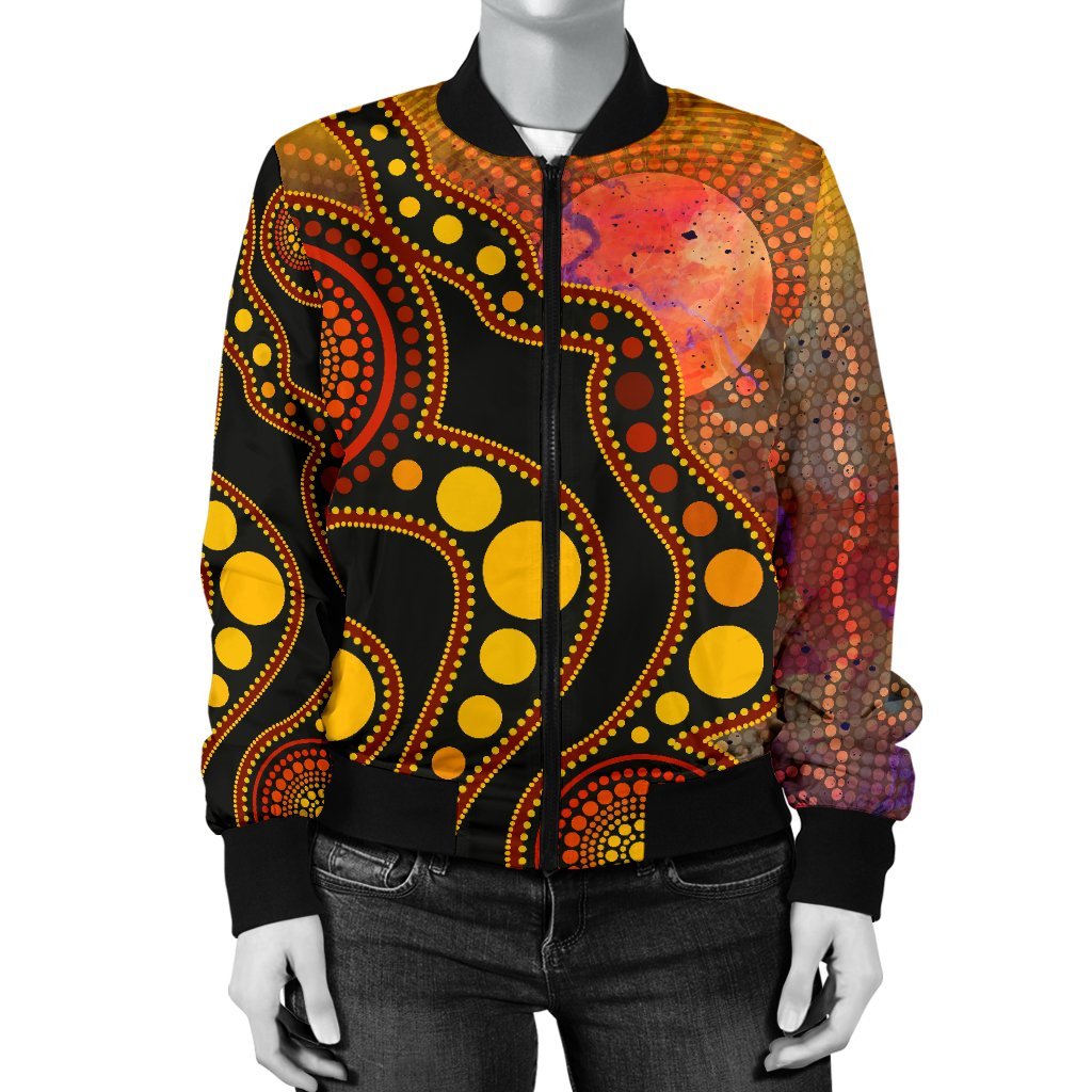 Aboriginal Bomber Jacket - Australia Indigenous Flag Circle Dot Painting Art (Golden)