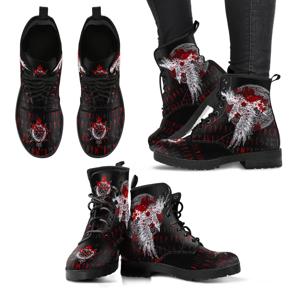 Viking Leather Boots Mystical Raven Tattoo Blood