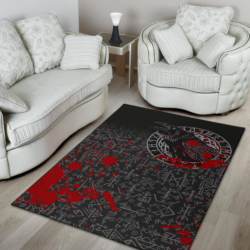 Viking Area Rug Odin Raven Rune Futhark Blood