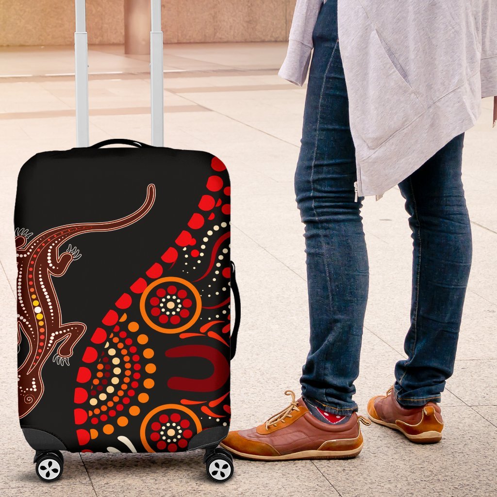 Aboriginal Luggage Covers - Aboriginal Lizard With Dot Painting Patterns