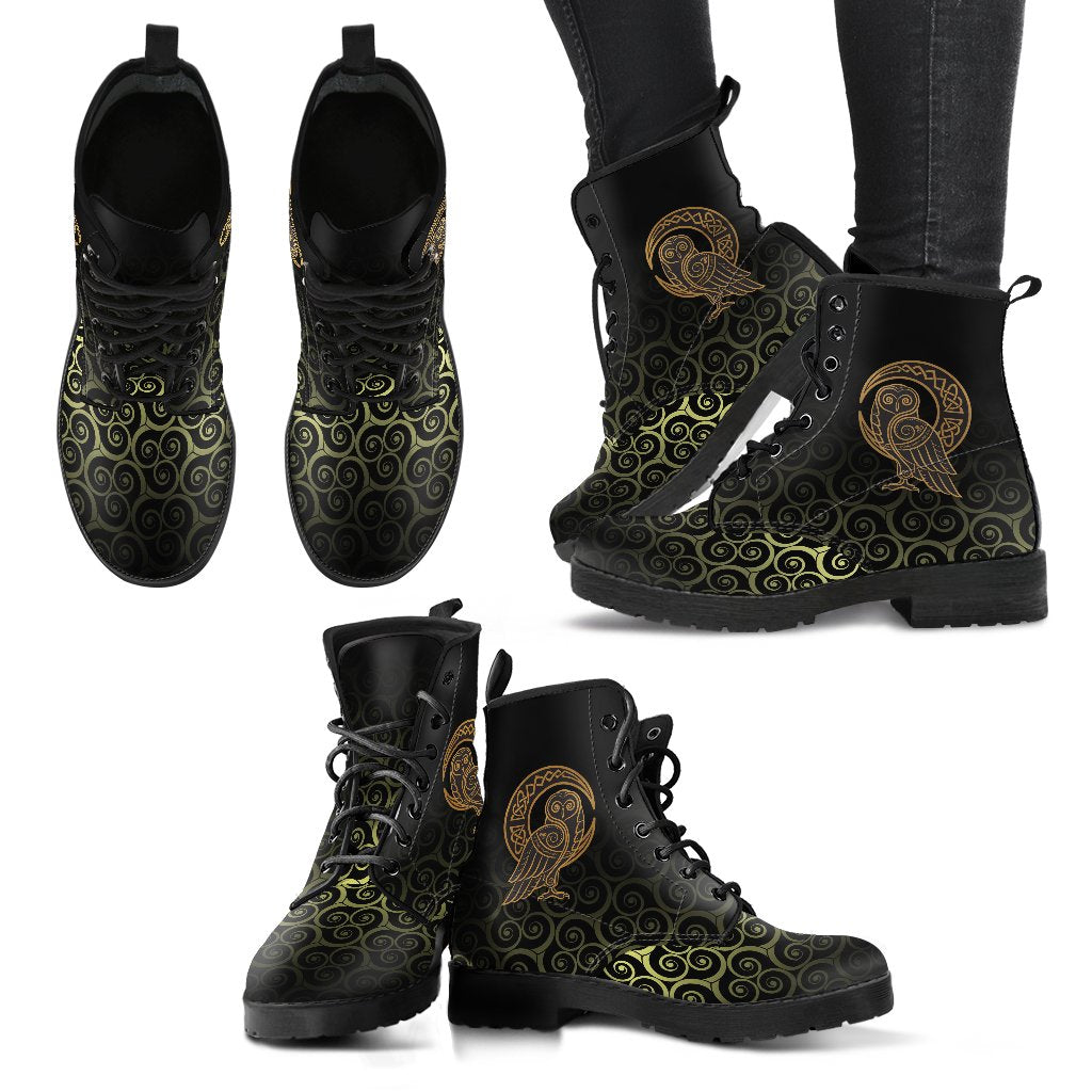 Viking Leather Boots Owl Celtic On Triskels Background