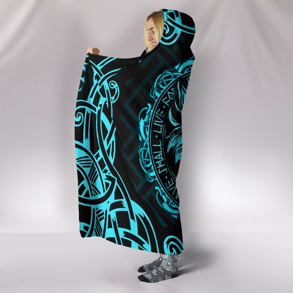 Viking Hooded Blanket Fenrir Viking Cyan 3D