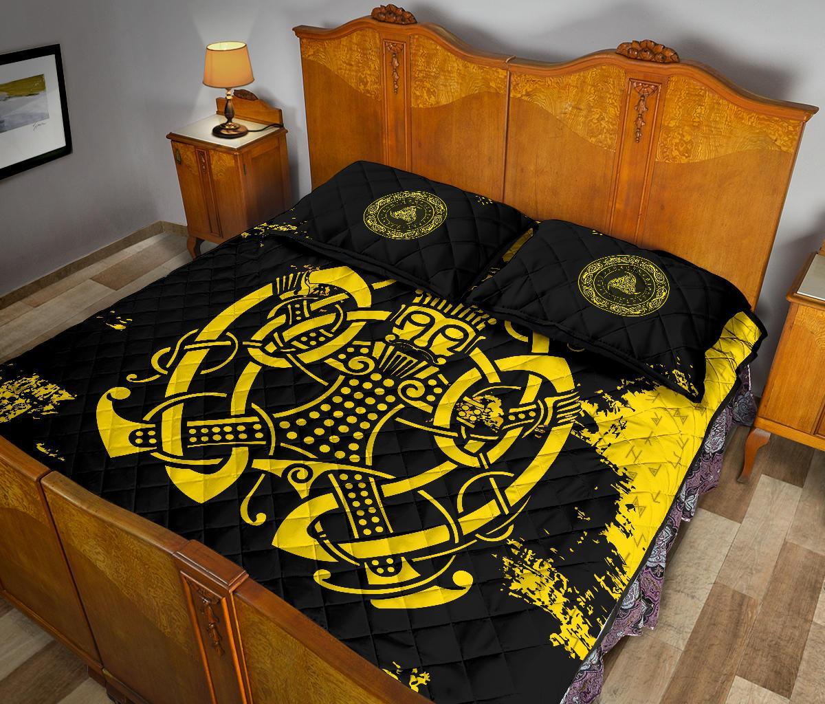 Viking Quilt Bedding Set Loki Bound Triskele Rune Gold