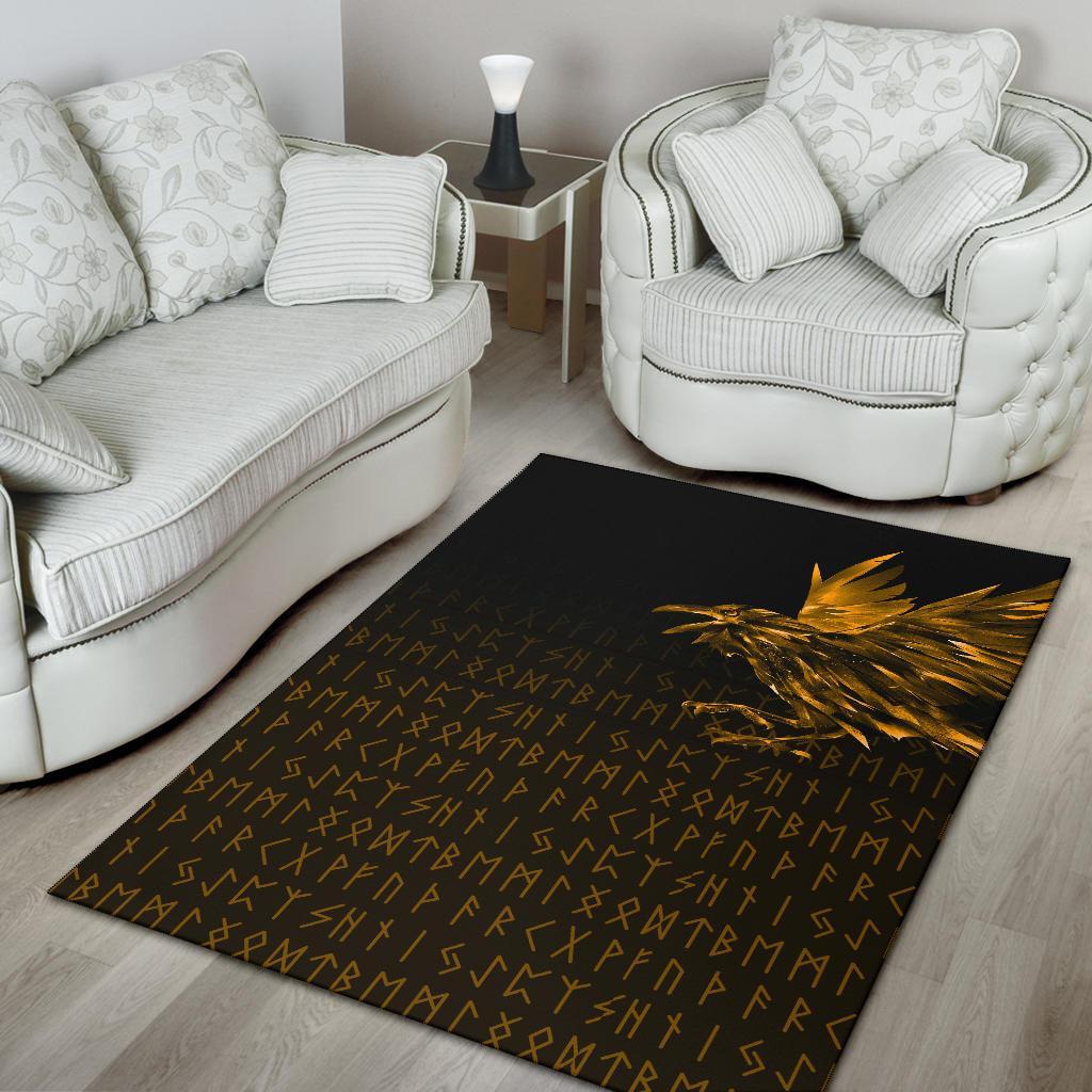 Viking Area Rug The Raven Of Odin Rune Gold