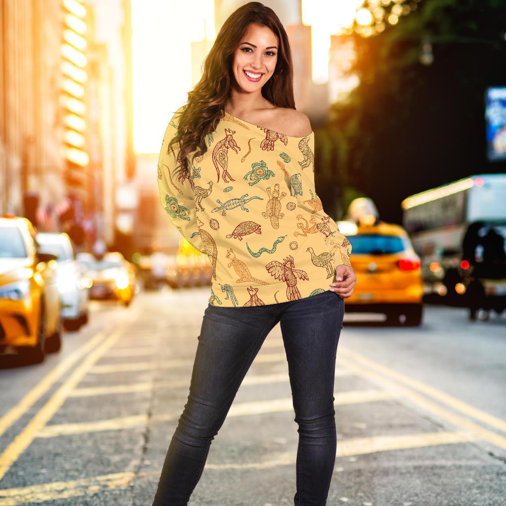 Women's Off Shoulder Sweater - Australian Animals Sweater