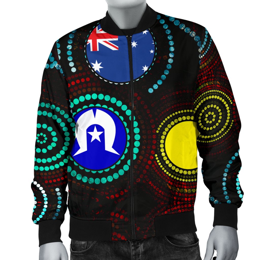 Men Bomber Jacket - Aboriginal Dot Painting & Flag