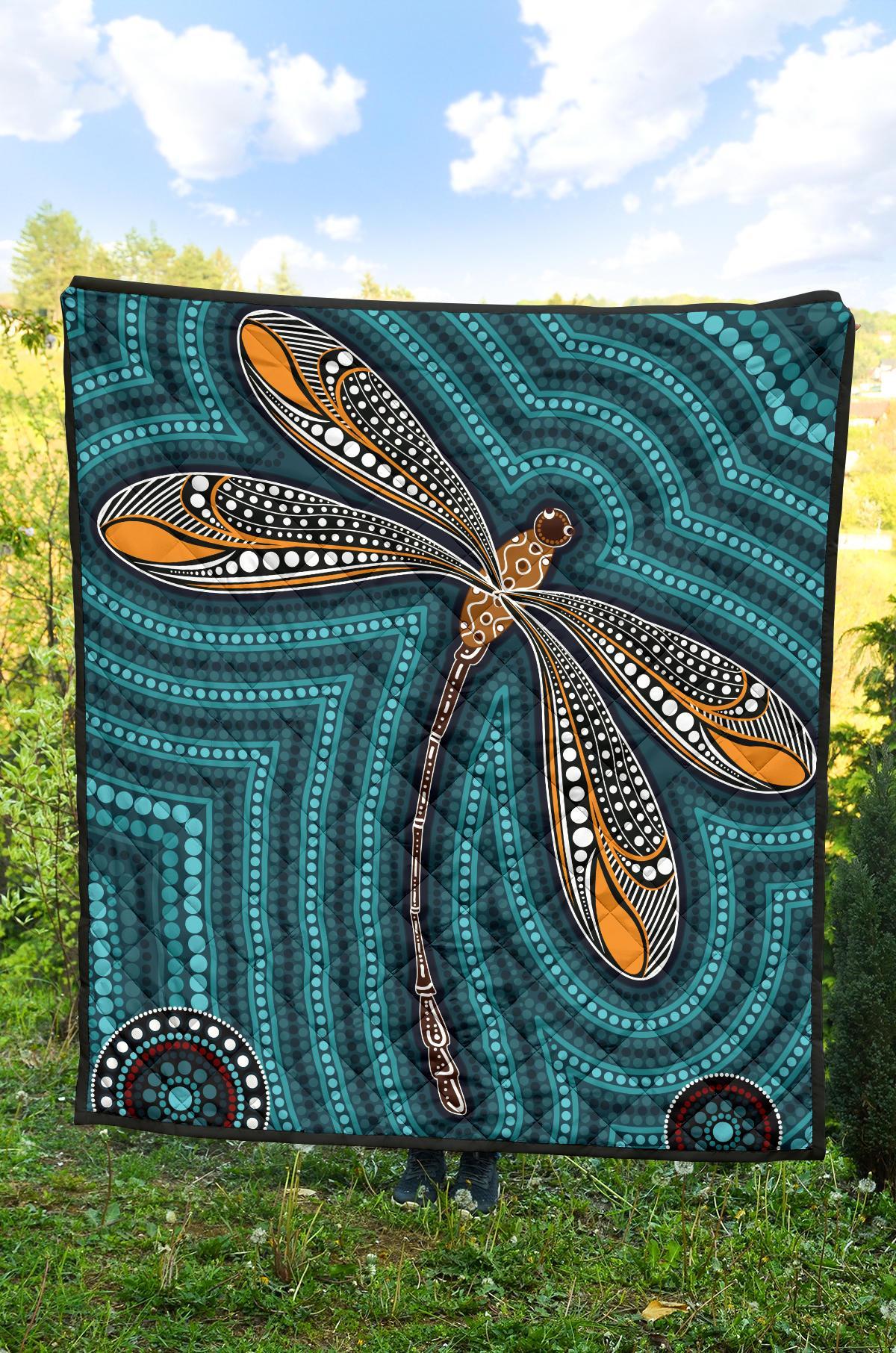 Aboriginal Premium Quilt - Indigenous Dragonfly