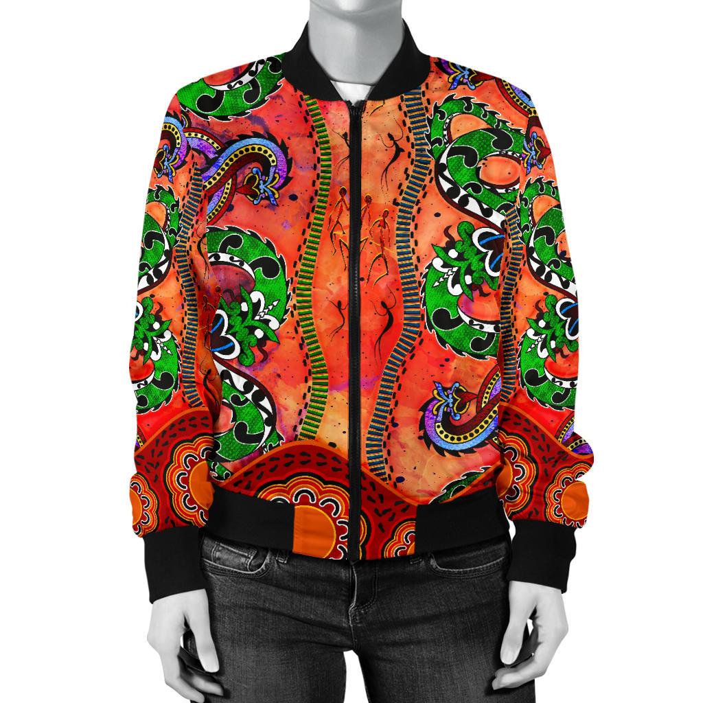 Aboriginal Bomber Jacket - Aussie Indigenous Patterns Orange