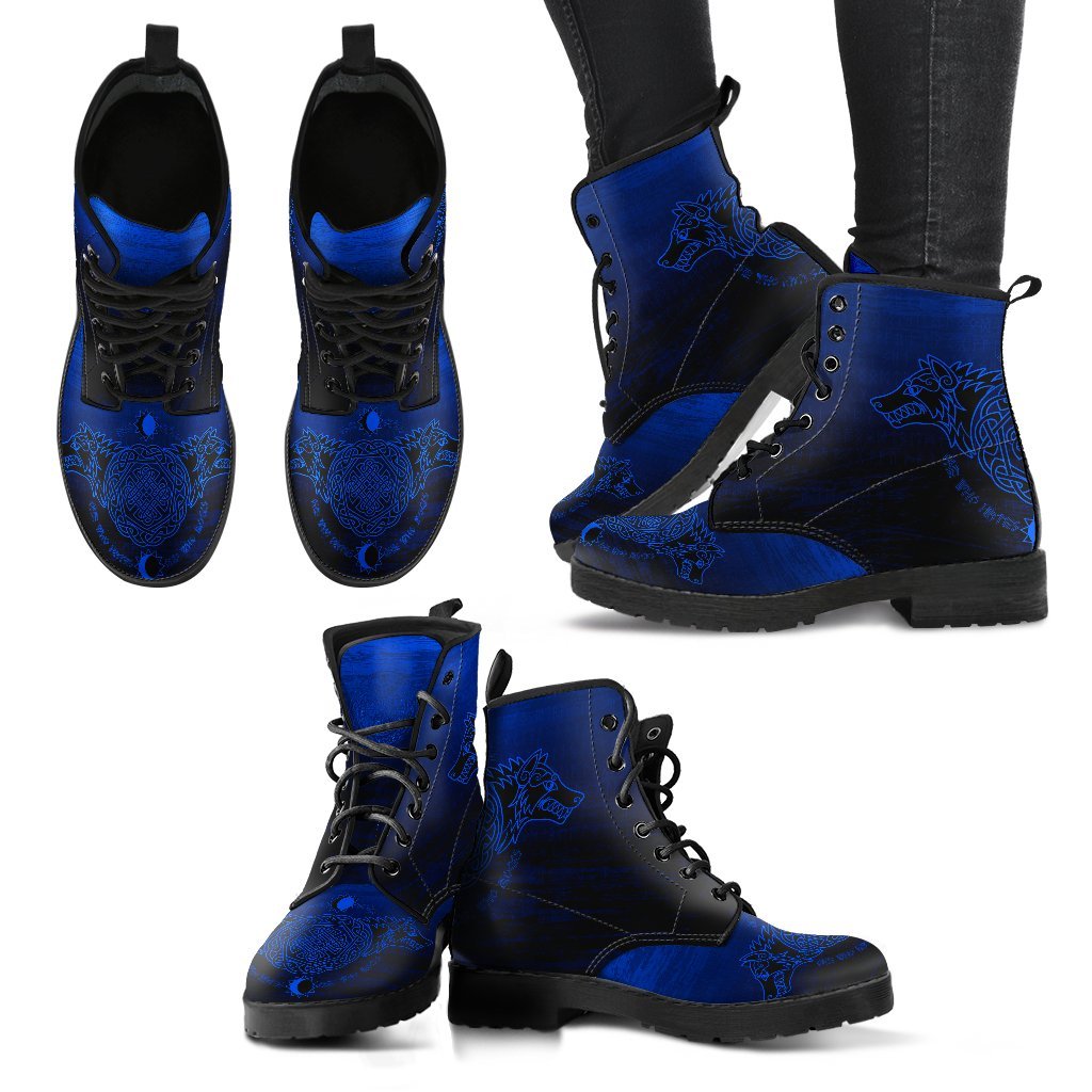 Viking Leather Boots Skoll And Hati Blue Style