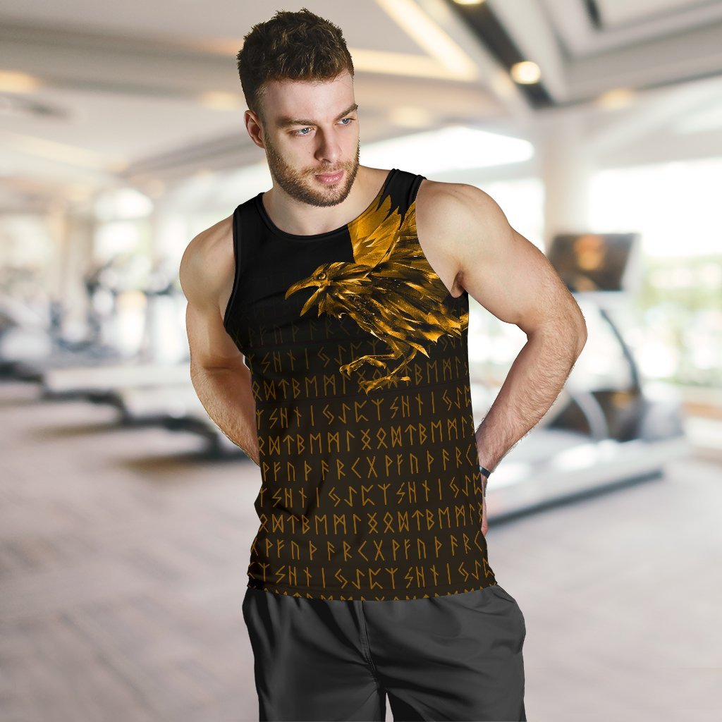 Viking Men's Tank Top The Raven Of Odin Rune Gold