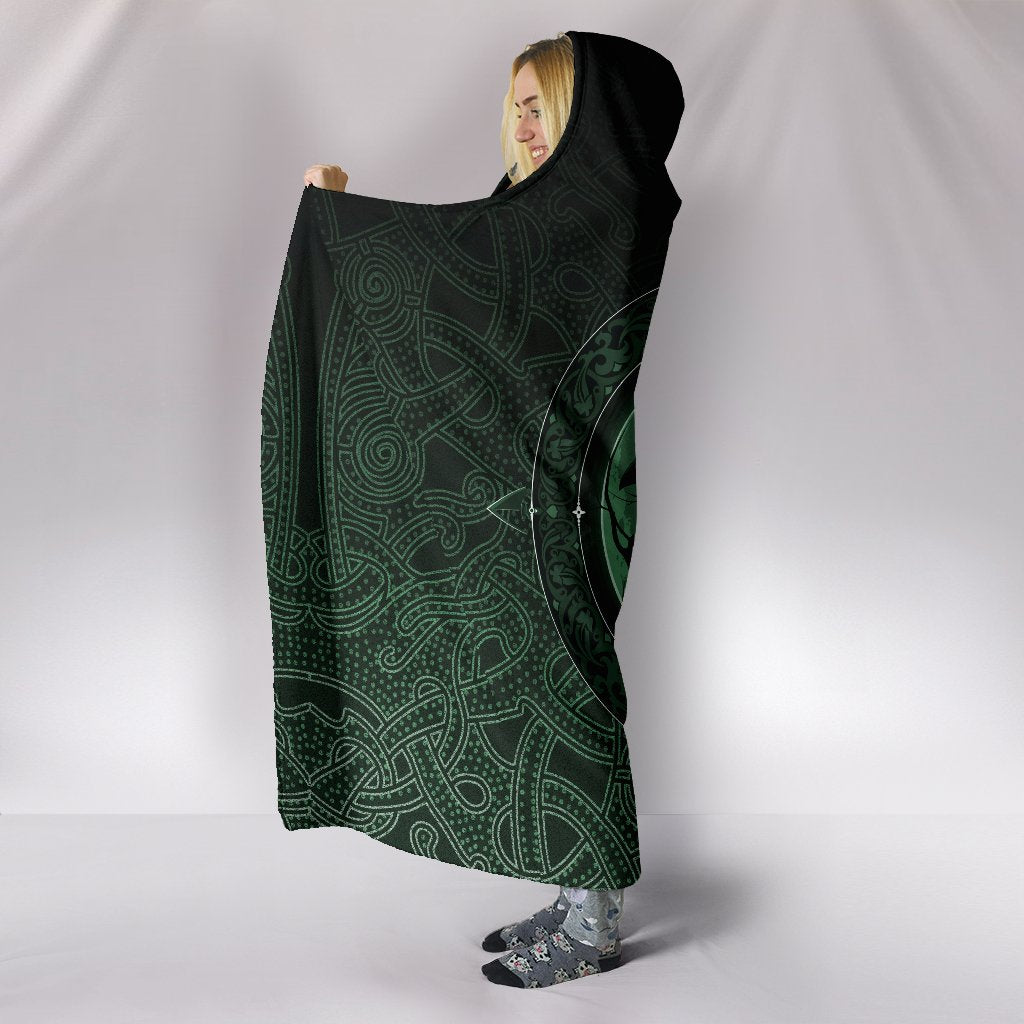 Viking Hooded Blanket Ethnic Odin Raven Green