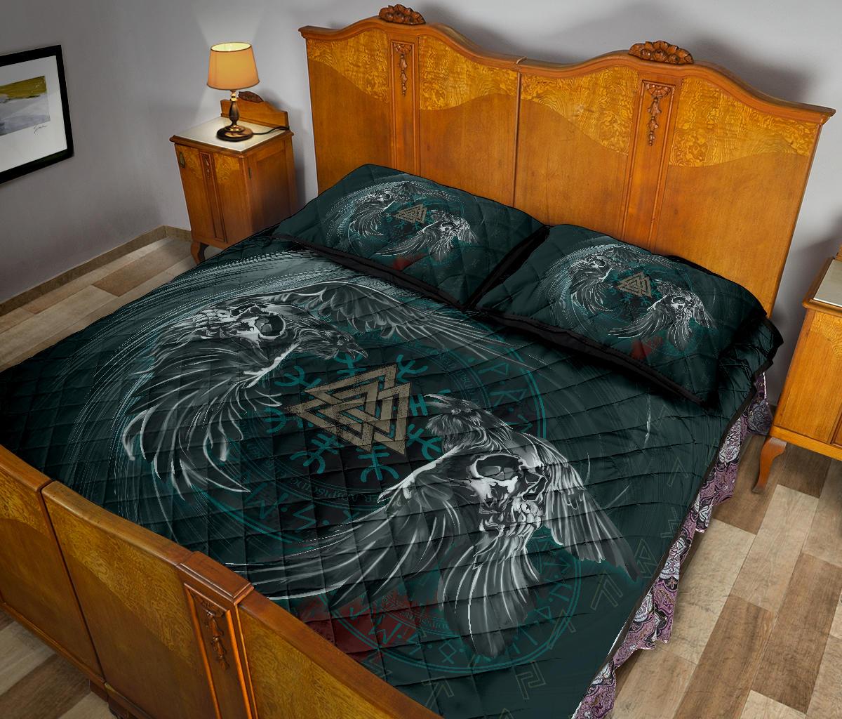 Viking Quilt Bedding Set Ravens Skull Tattoo Ver01