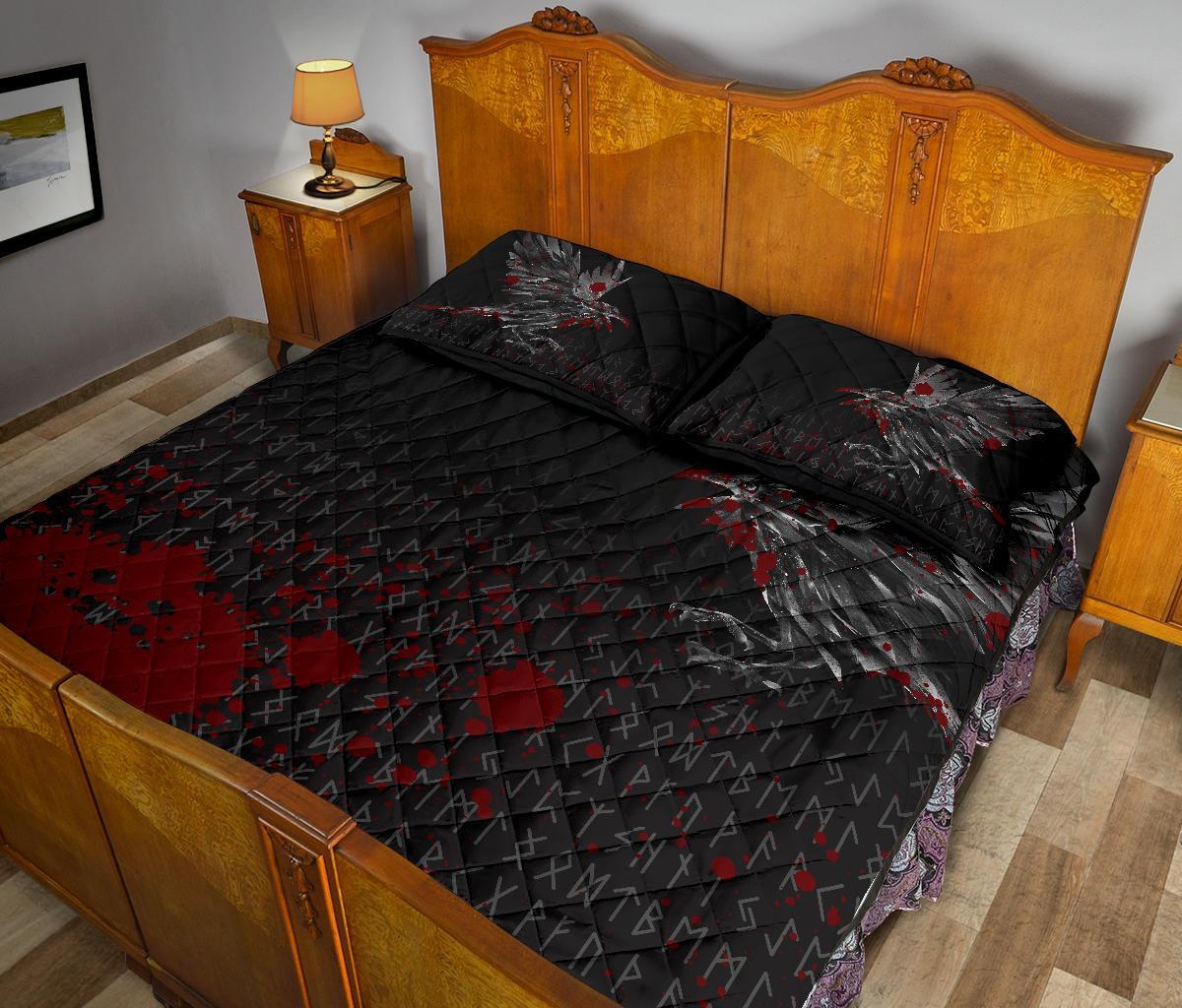 Viking Quilt Bedding Set The Raven Of Odin Rune Blood