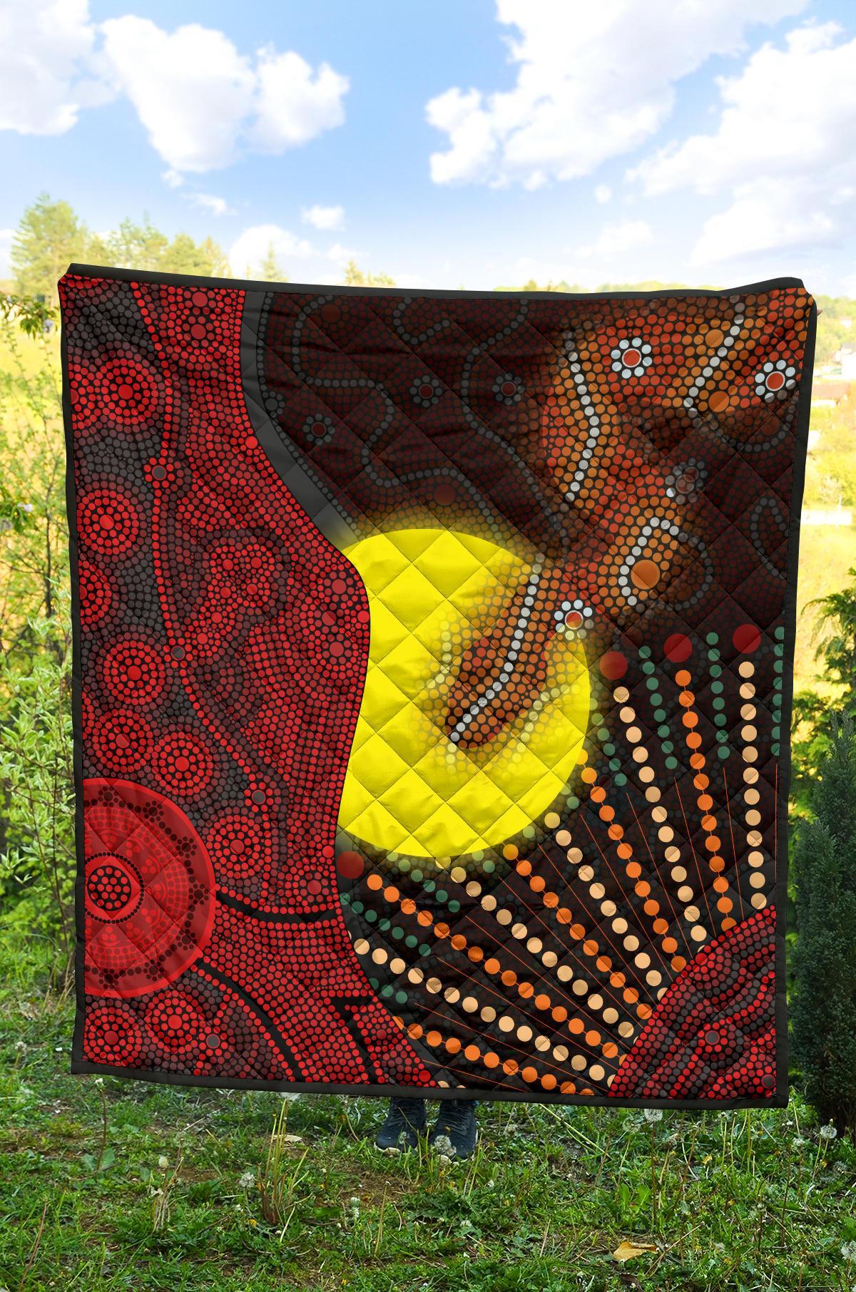 Aboriginal Premium Quilt - Indigenous Snake Sun Dot Painting