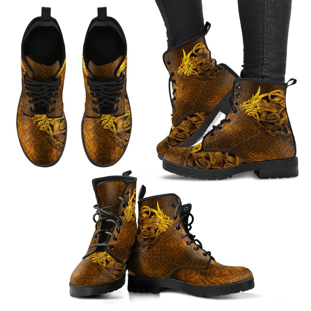 Viking Leather Boots Celtic Dragon Tattoo