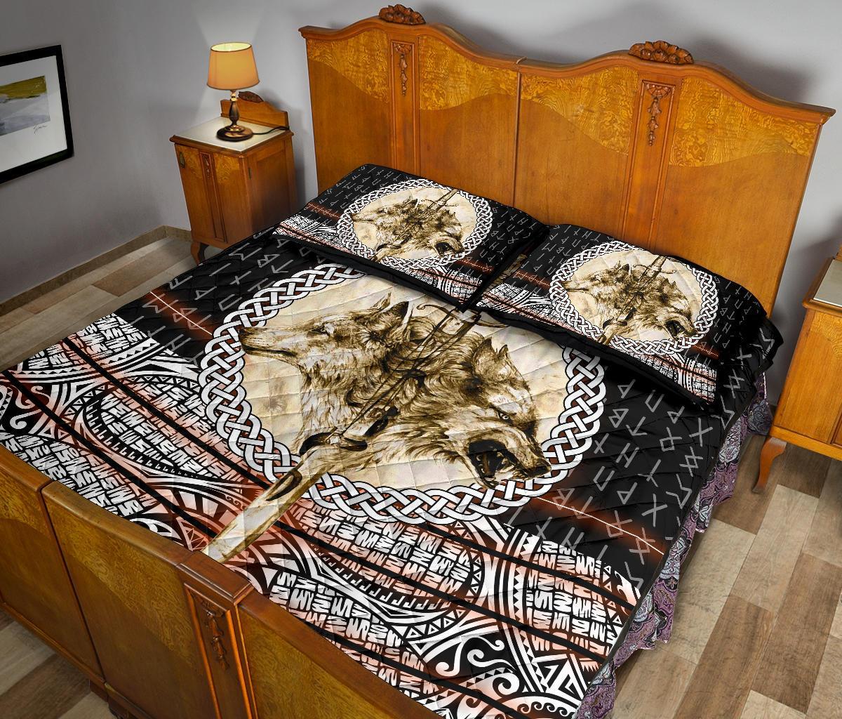 Viking Quilt Bedding Set Wolf and Viking Tattoo 3D