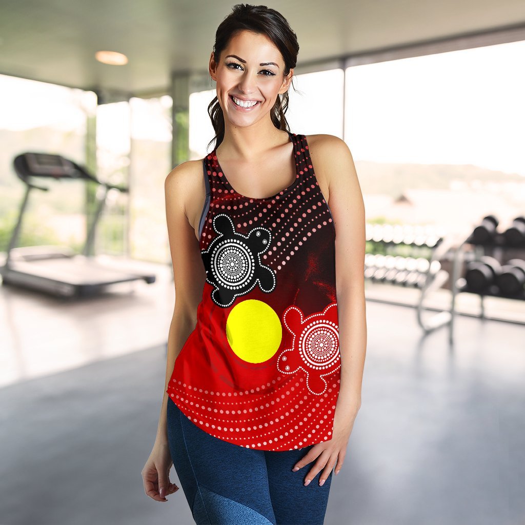 Aboriginal Women's Racerback Tank - Indigenous Circle Dot Painting Style -