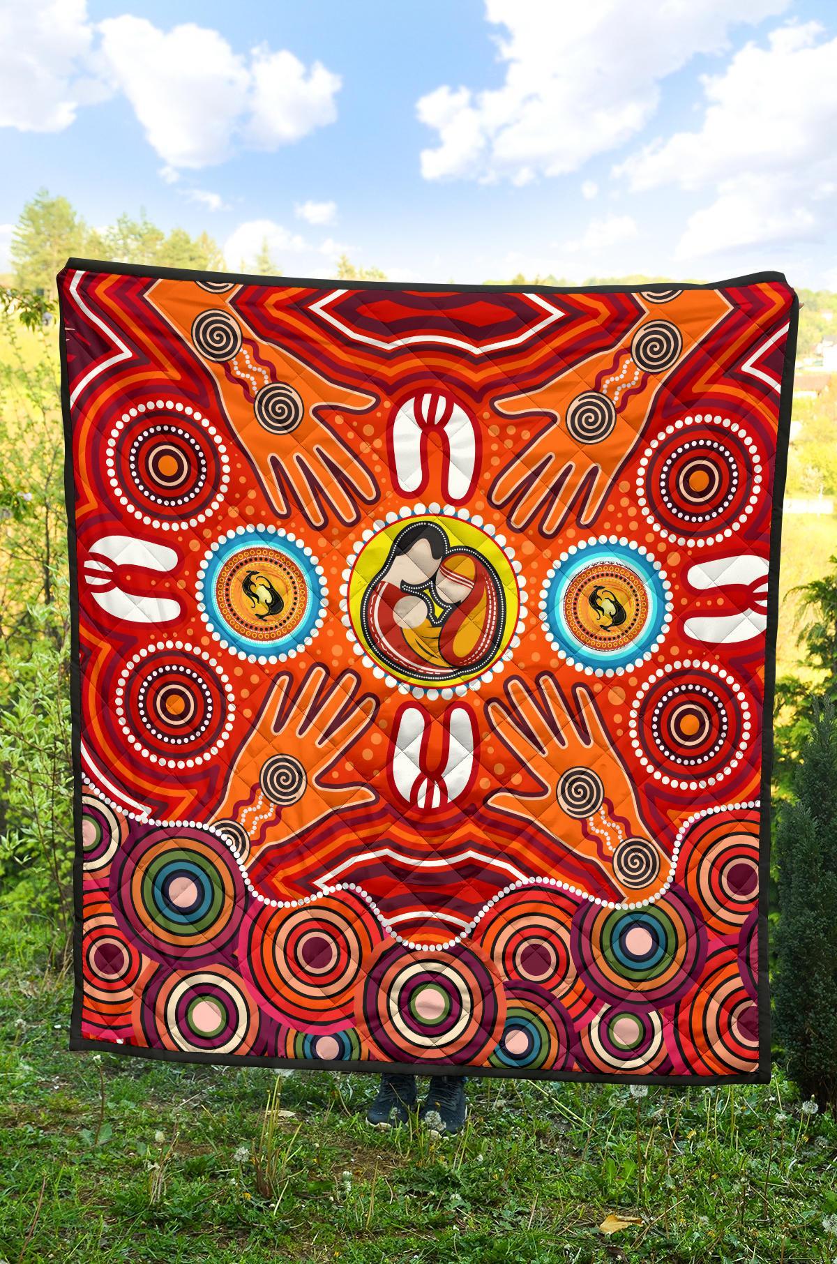 Quilts - Aboriginal Family With Dot Painting art