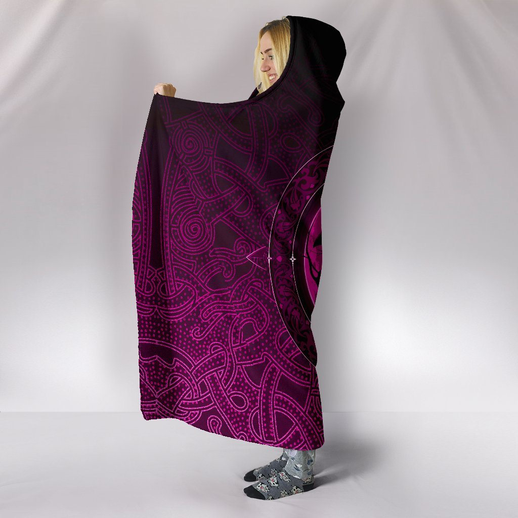 Viking Hooded Blanket Ethnic Odin Raven Pink