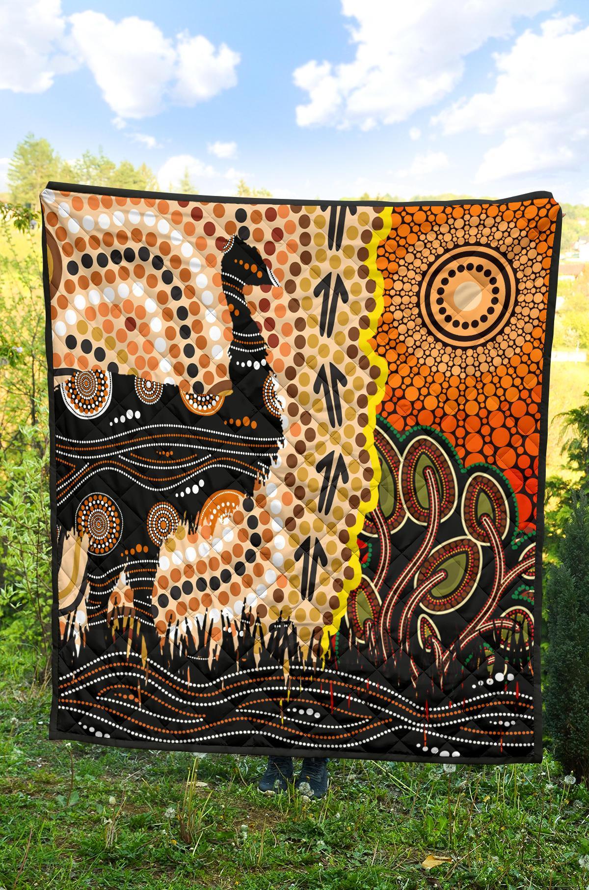 Aboriginal Premium Quilt - Indigenous Sun and Emu