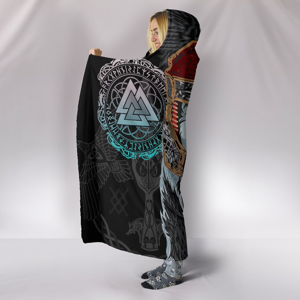 Viking Hooded Blanket Odin Valknut and Triple Horn