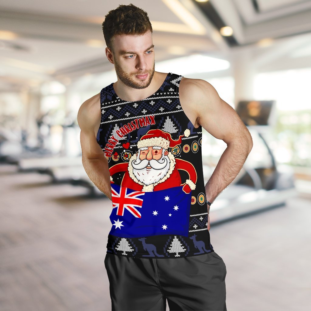 Christmas Men's Tank Top - Australia Santa Claus Hold The Flag ( Black)