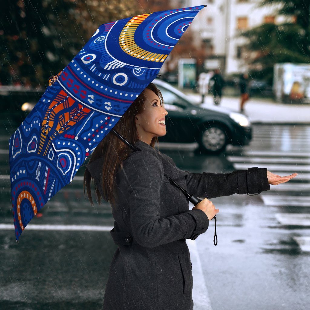 Aboriginal Umbrellas - Indigenous Footprint Patterns Blue Color