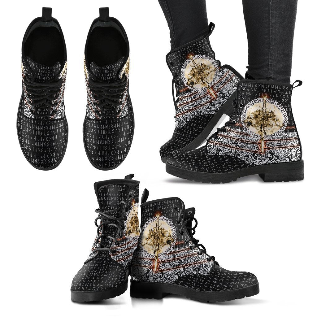 Viking Leather Boots Wolf and Tattoo 3D