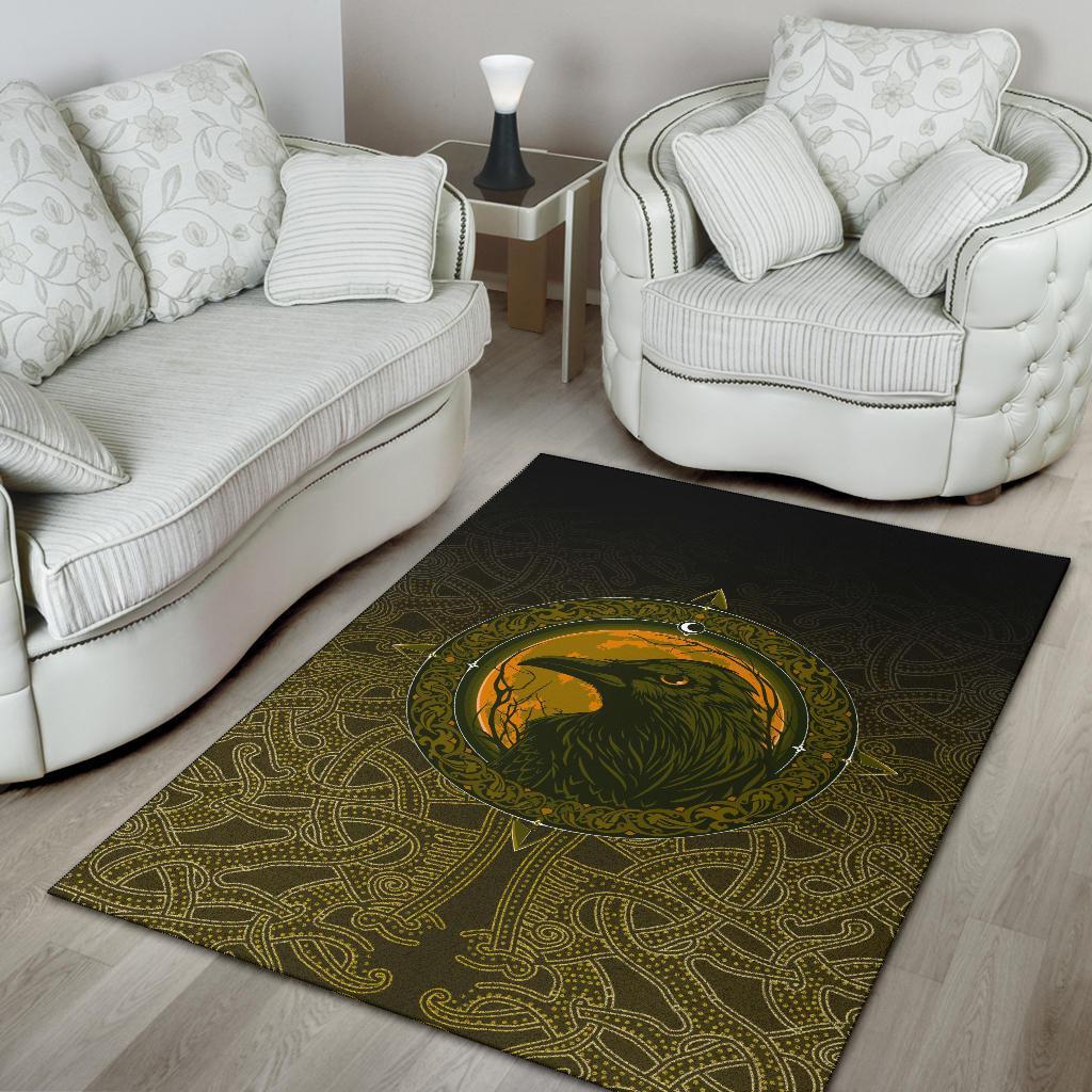 Viking Area Rug Ethnic Odin Raven Gold