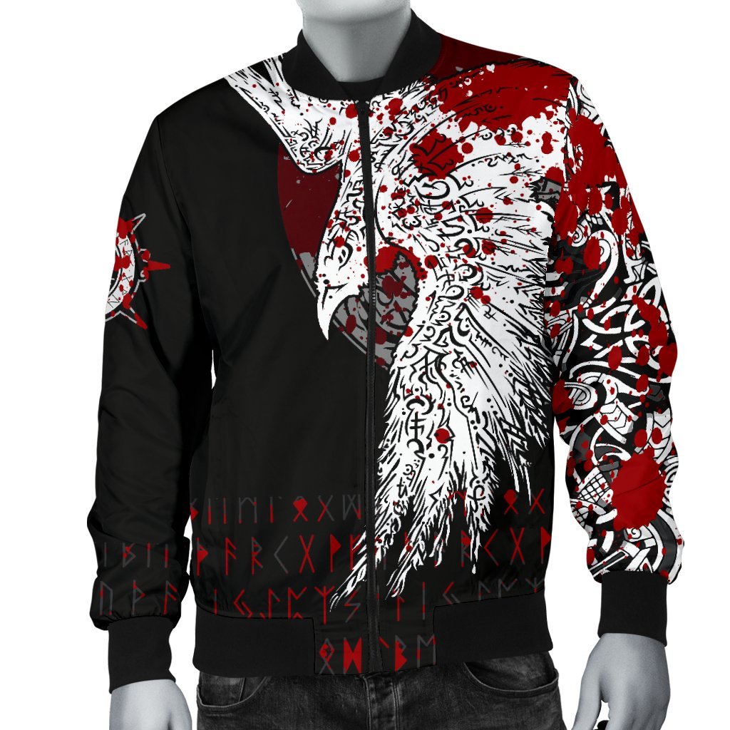 Custom Viking Bomber Jacket Mystical Raven Tattoo Blood Style Ver02