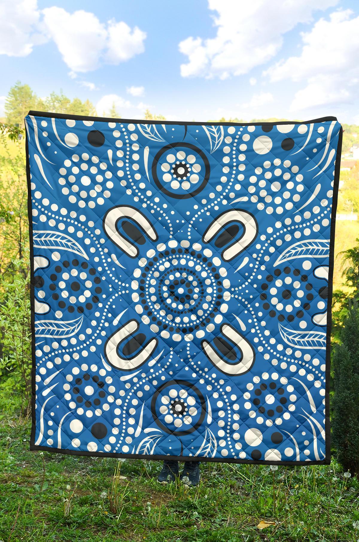 Aboriginal Premium Quilt - Indigenous Circle Dot Painting Blue Color