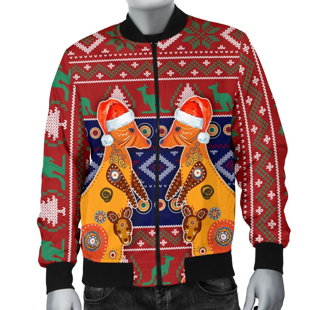 Australia Christmas Men Bomber Jacket - Mother Kangaroo In Christmas