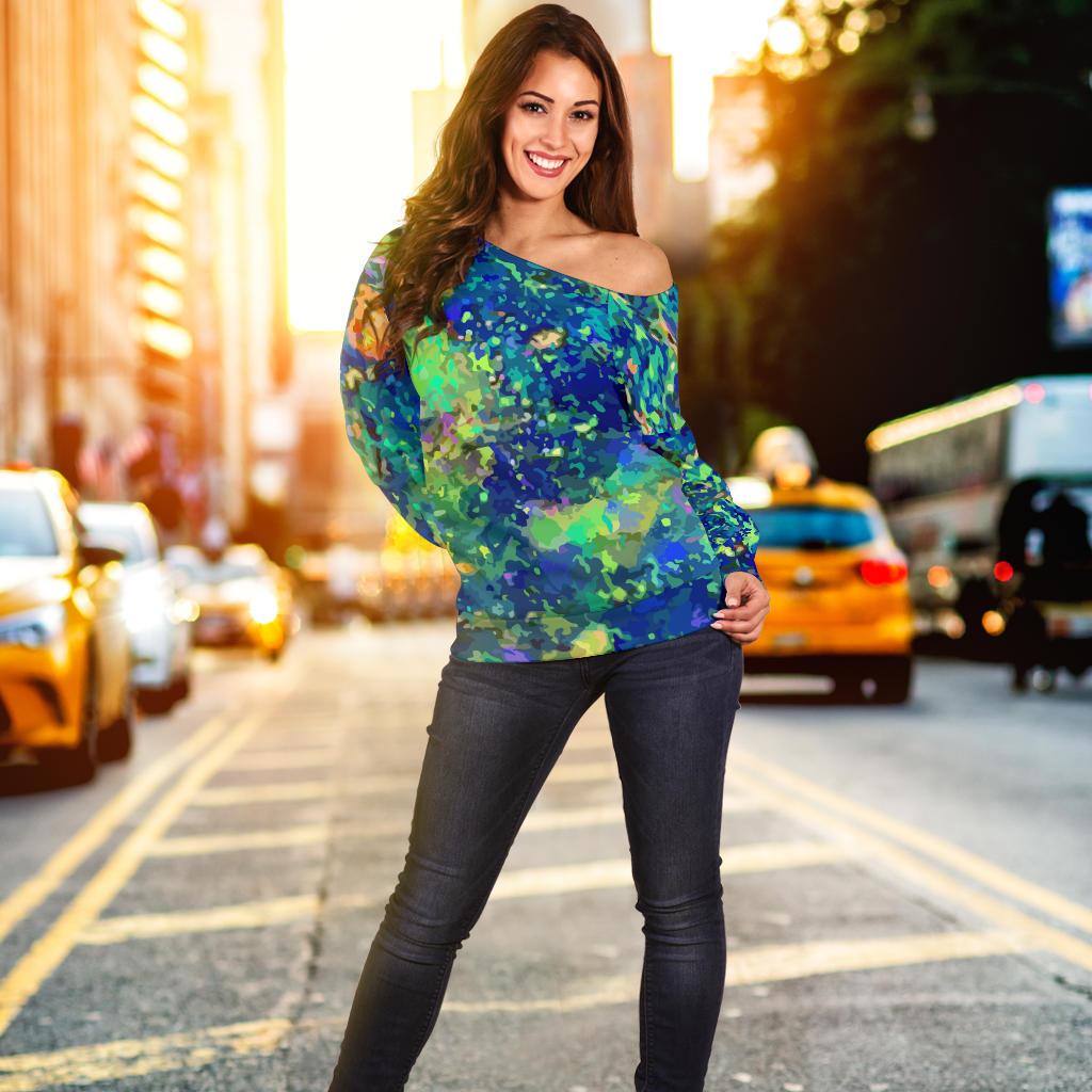 Australia Women's Off Shoulder Sweater - Opal Gemstone Sweater Color Art