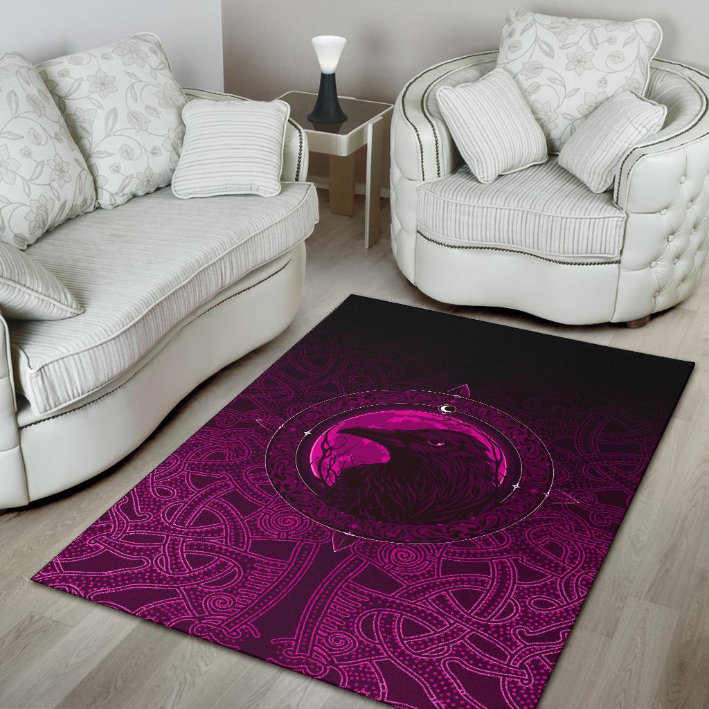 Viking Area Rug Ethnic Odin Raven Pink