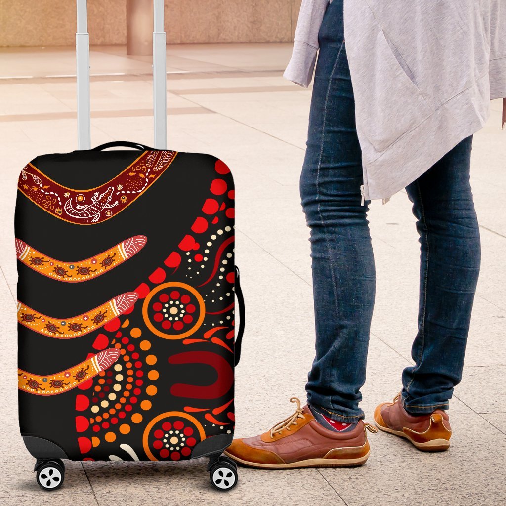 Aboriginal Luggage Covers - Aboriginal Boomerangs With Dot Painting Pattern