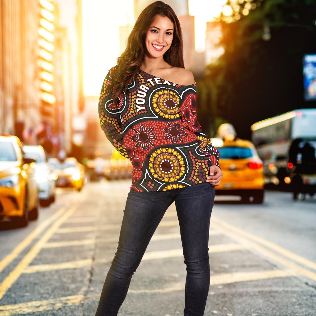 (Custom) Aboriginal Women's Off Shoulder Sweater - Indigenous Circle Dot Painting Style