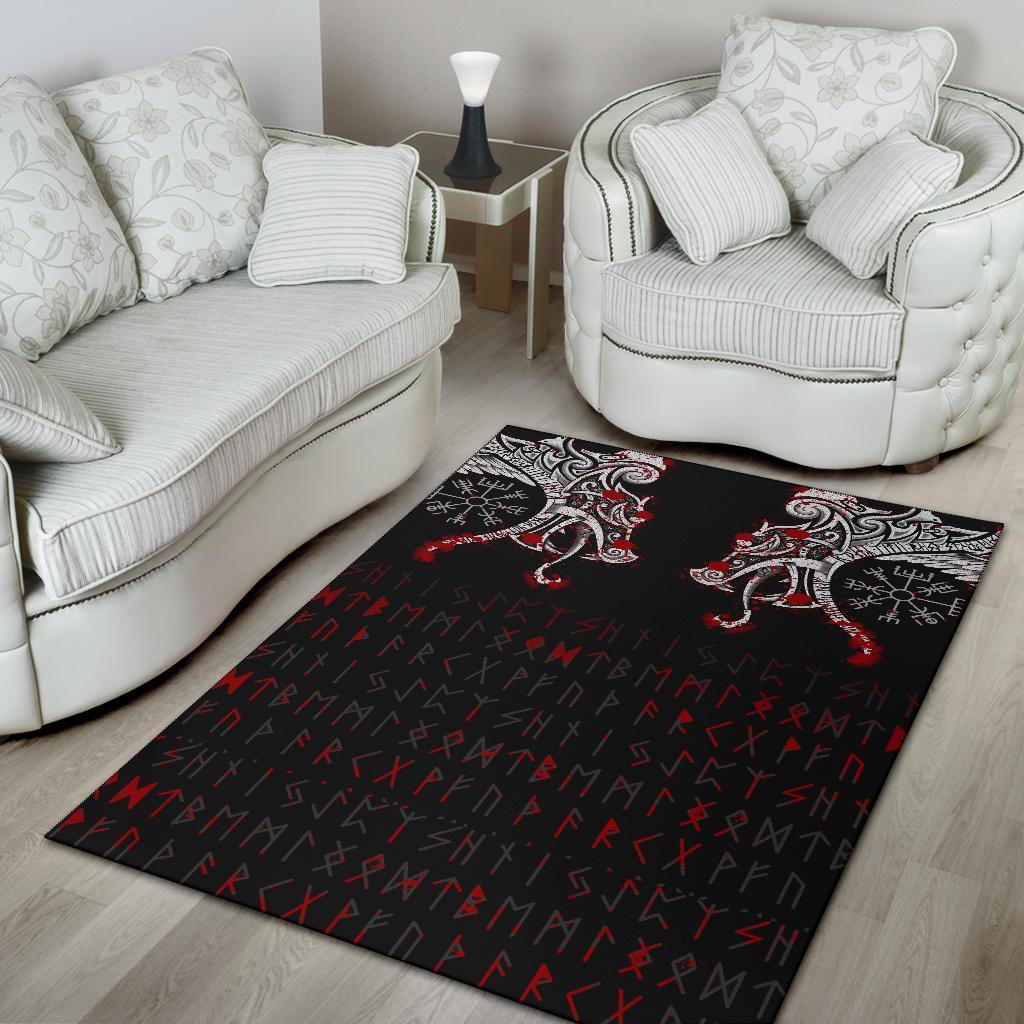 Viking Area Rug Double Dragon Tattoo And Vegvisir Blood