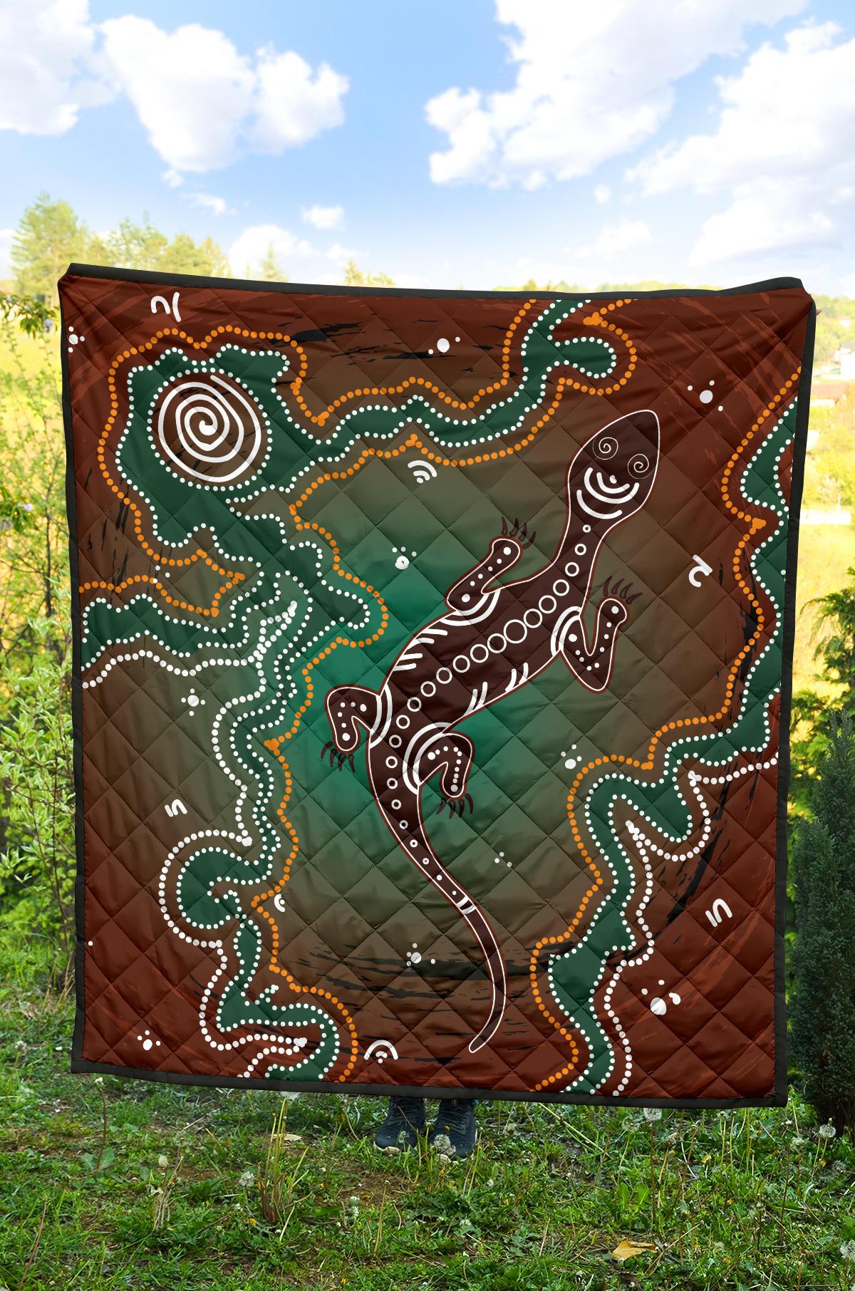 Aboriginal Premium Quilt - Australia Lizard Brown Dot Painting Art