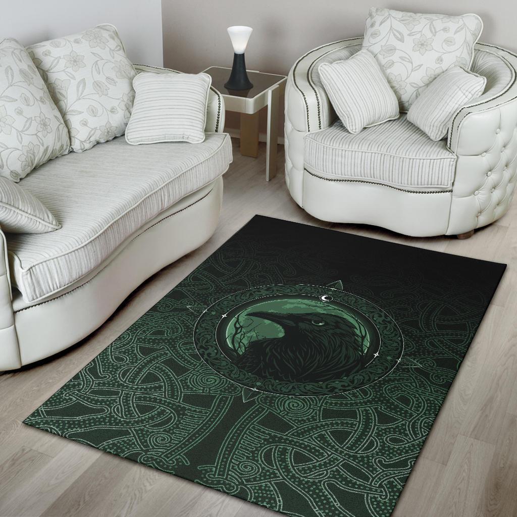 Viking Area Rug Ethnic Odin Raven Green